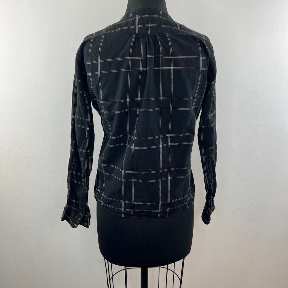 Ines de la Fressange UNIQLO Black Plaid Long Sleeve Button Up Popover Top S - Picture 4 of 5